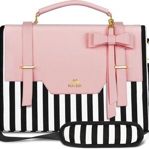 Matein Pink and Black Striped Laptop Bag